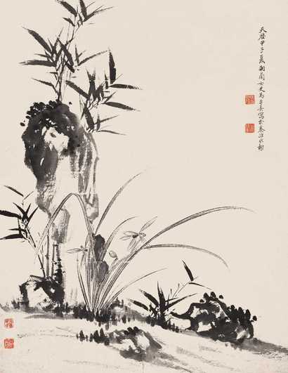马守真 竹石 立轴